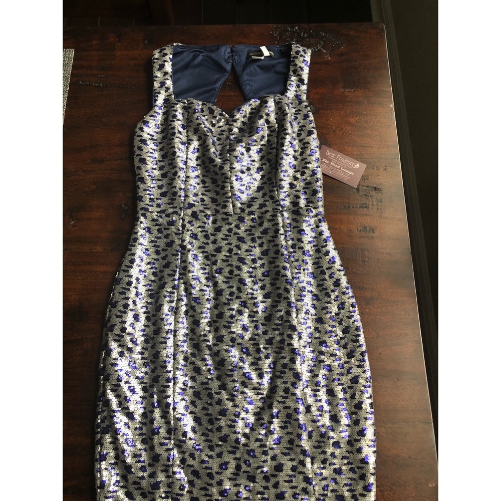 Sequined Cocktail Dress, Silver & Blue, Size Small
